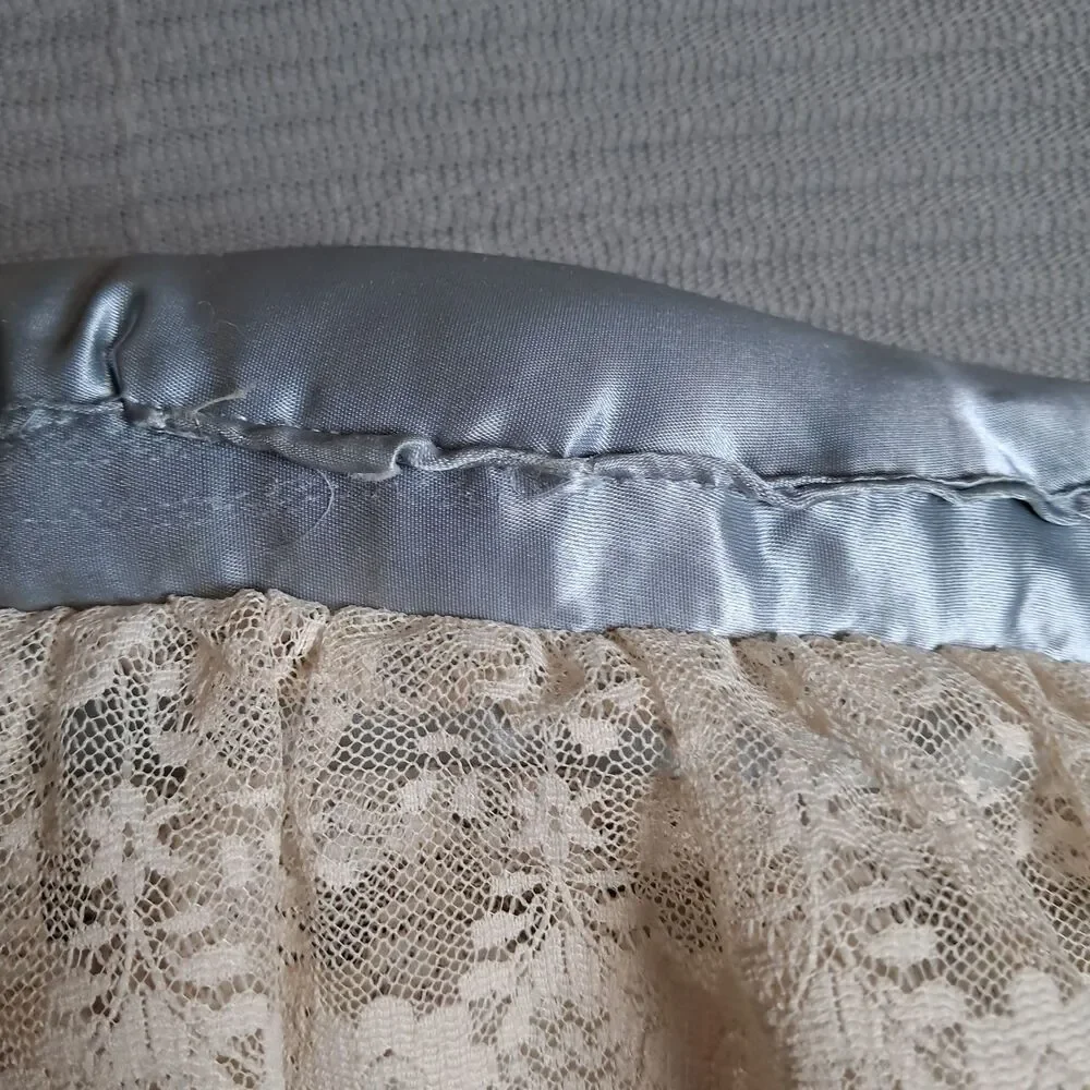 Vtg Boudoir Pillow Satin Doily Lace Ribbon Handmade Granny Core Blue Ivory 80s